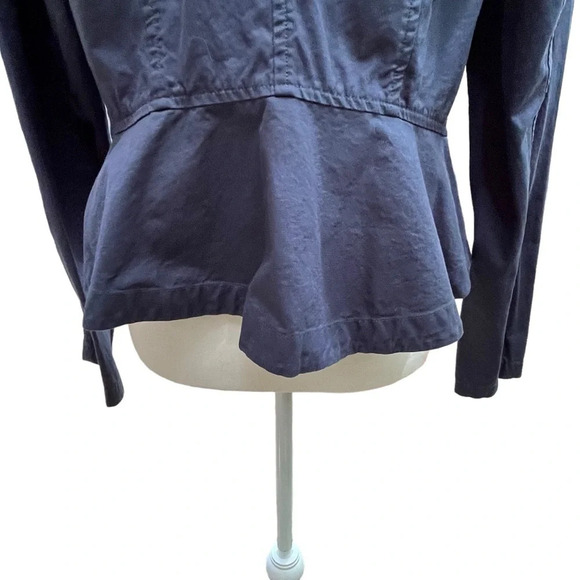 ModCloth Navy Blue Ruffle Peplum Cotton Zip Jacket Size Large - Picture 10 of 14